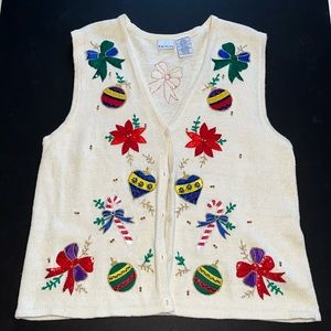 Vintage Bobbie Brooks Ugly Christmas Sweater Vest Beaded and Embroidered
